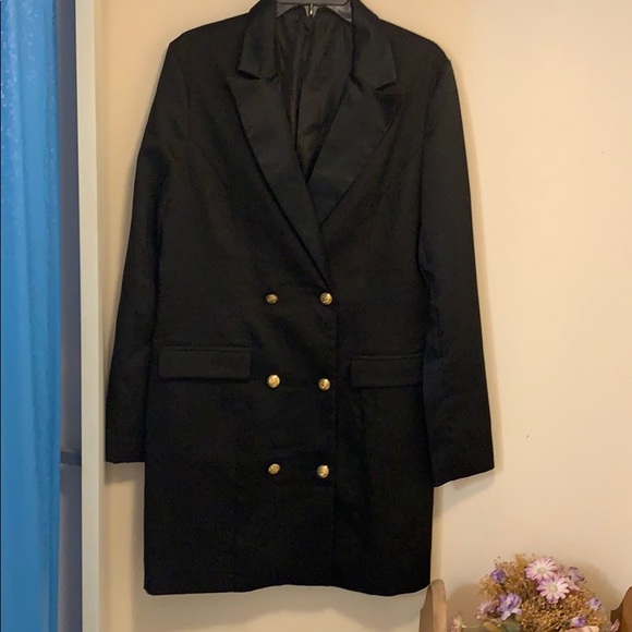 Black With Gold Buttons Mini Blazer Dress - Picture 3 of 6